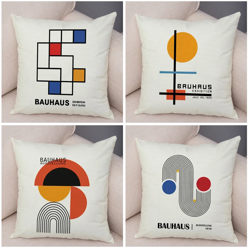 Nordic Abstract Bauhaus Exhibition Modern Cushion Cover Decor Double Print Pillowcase Soft Plush Throw Pillow Case for Sofa Home