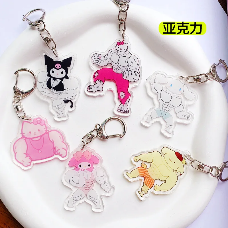 

Sanrio HelloKittys Anime Muscle Series Keychain Cute Kuromi Cartoon Decorated Bag Pendant Accessories for Bestie Christmas Gifts