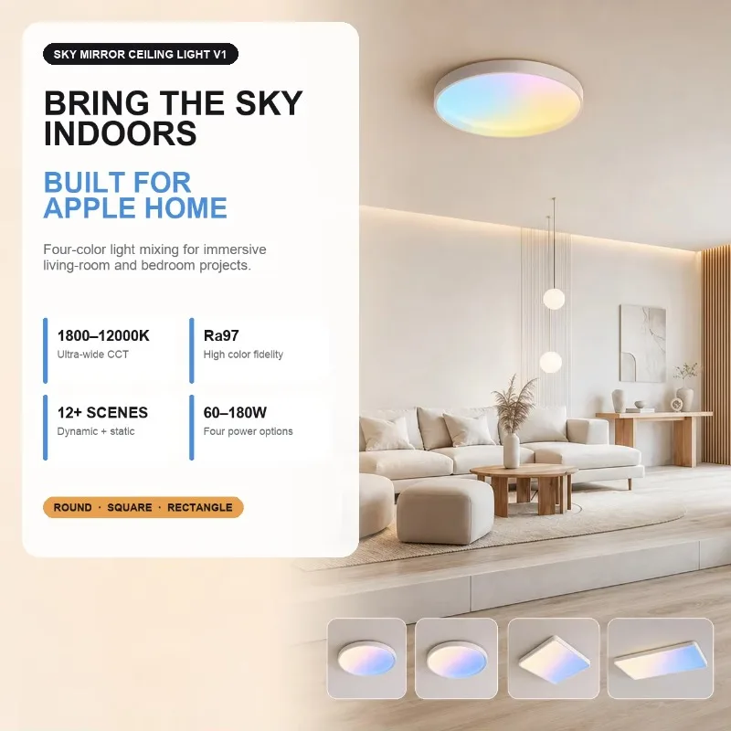 Smart LED Ceiling Light V1 Apple Home HomeKit Zigbee 1800K-12000K Ra97 Sky Lamp 60W 100W 130W 180W Bedroom Living Room