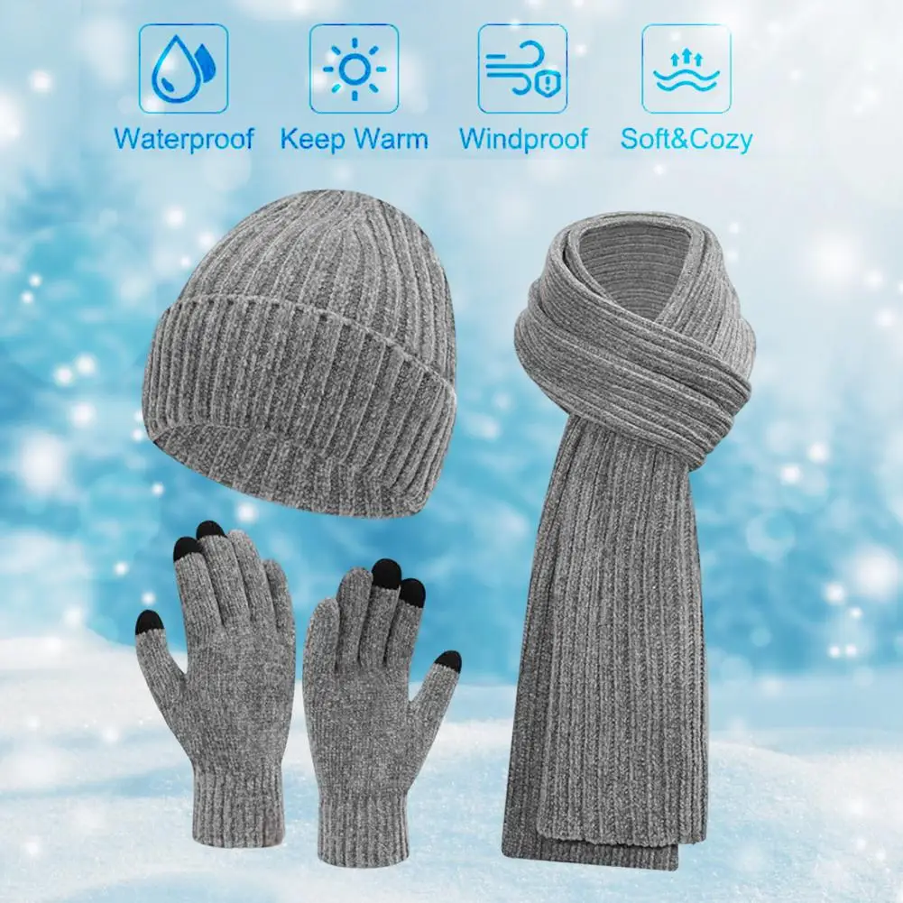 Adjustable Cuff Beanie Hat Hat Scarf Gloves Set Cozy Winter Accessories Set Knitted Hat Scarf Gloves Unisex Thick Warm Touch