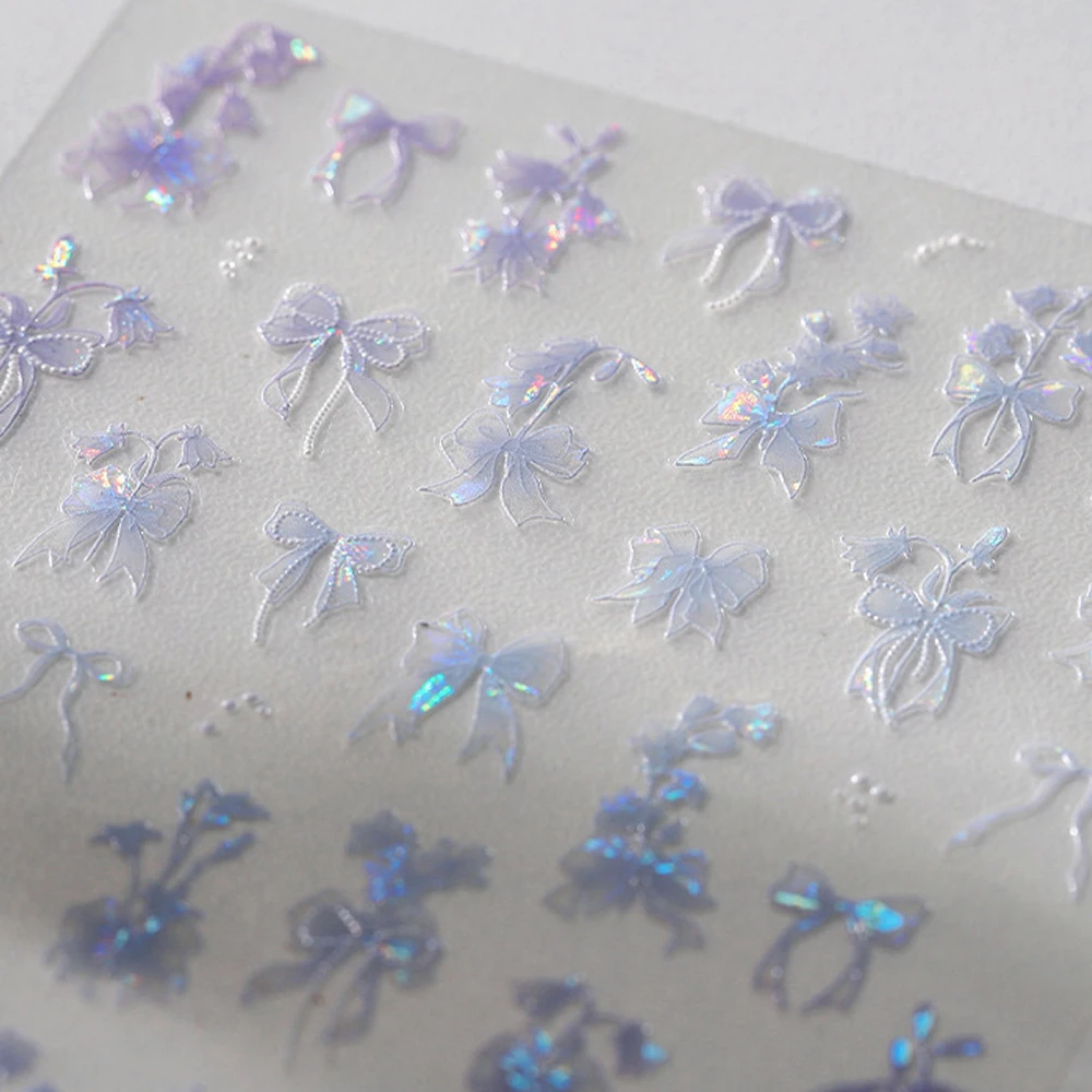 Glänzende Schleife, Band, Knoten, Krawatte, Knoten, rosa, weiß, verträumte Fantasie, helle, schicke Schönheit, selbstklebender 5D-Nagelkunst-Aufkleber, Maniküre-Aufkleber