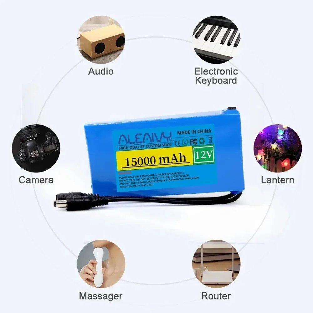 100% 새로운 휴대용 12v 20000mAh 리튬 이온 배터리 팩 DC 12.6V 20Ah 배터리 EU 플러그 + 12.6V1A 충전기 + DC 버스 헤드 와이어