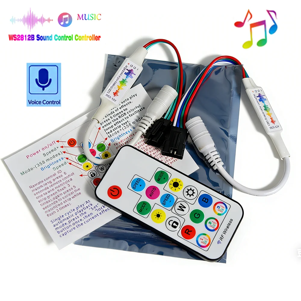 3Pin 4Pin 17Keys Mini Led Music Controller 358 Modes DC USB RF Remote For WS2812B WS2811 WS2813 WS2815 Strip Light Ring DC5-24V