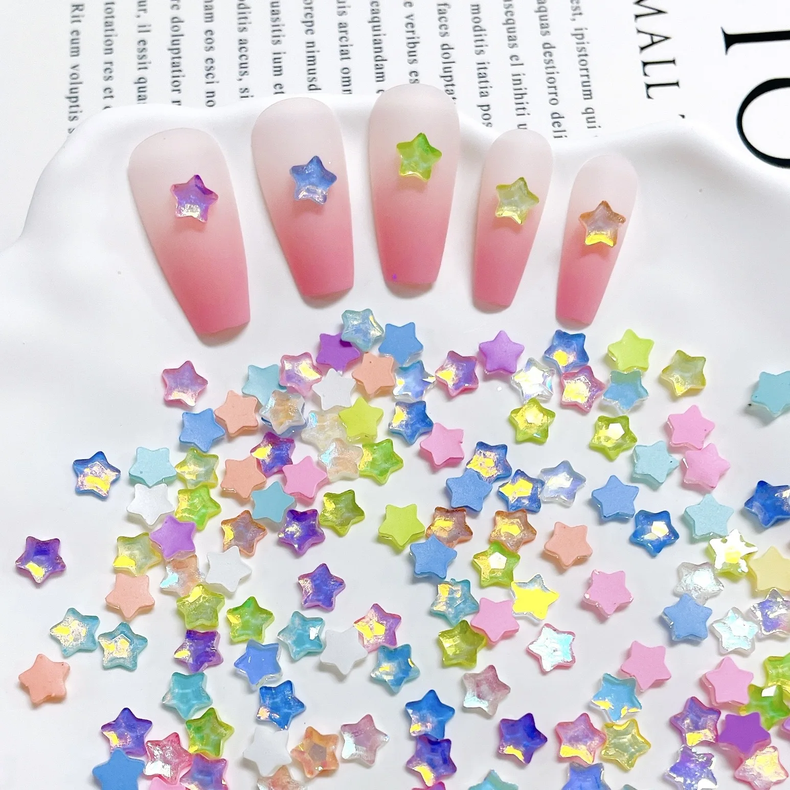 30PCS 6MM Flat Back 3D Resin Nail Art Star Charms Rhinestone Accessories Parts Manicure Nail Decoration Design Supplies Material