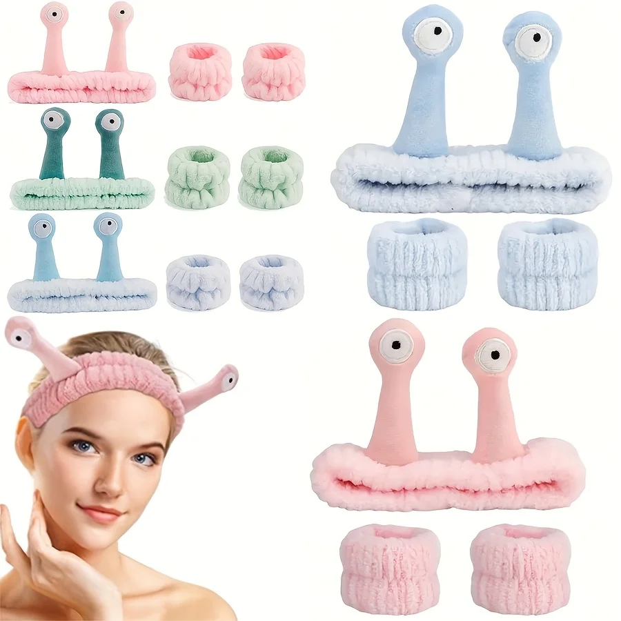 3-piece set Coral velvet snail decorative headband and, absorbent wrist towel suitable for bathing, with elastic anti slip