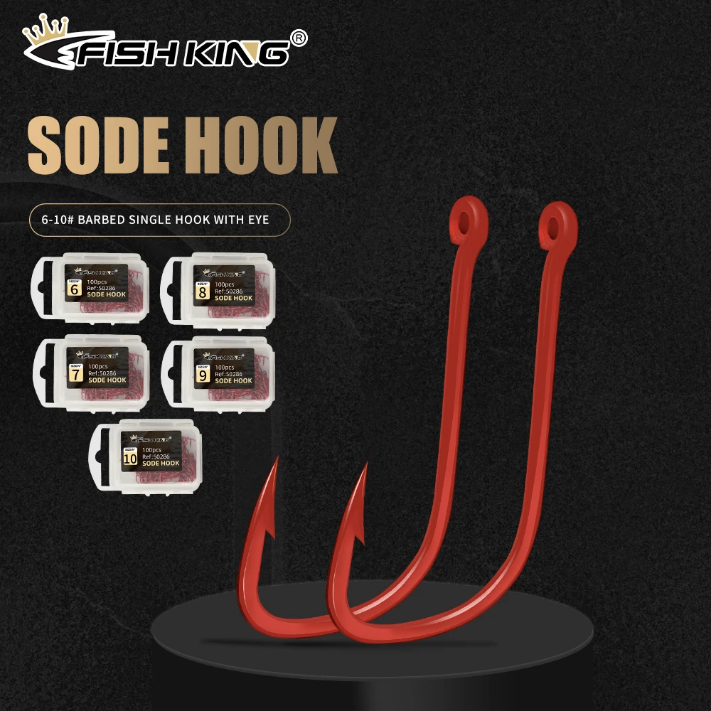 FISH KING High Carbon Fishing Hook, Carp Hook, Fly Hooks, Jigs for Fishing, Chinese Sleeve, 6 #-14 #, 50 Pcs, 100Pcs