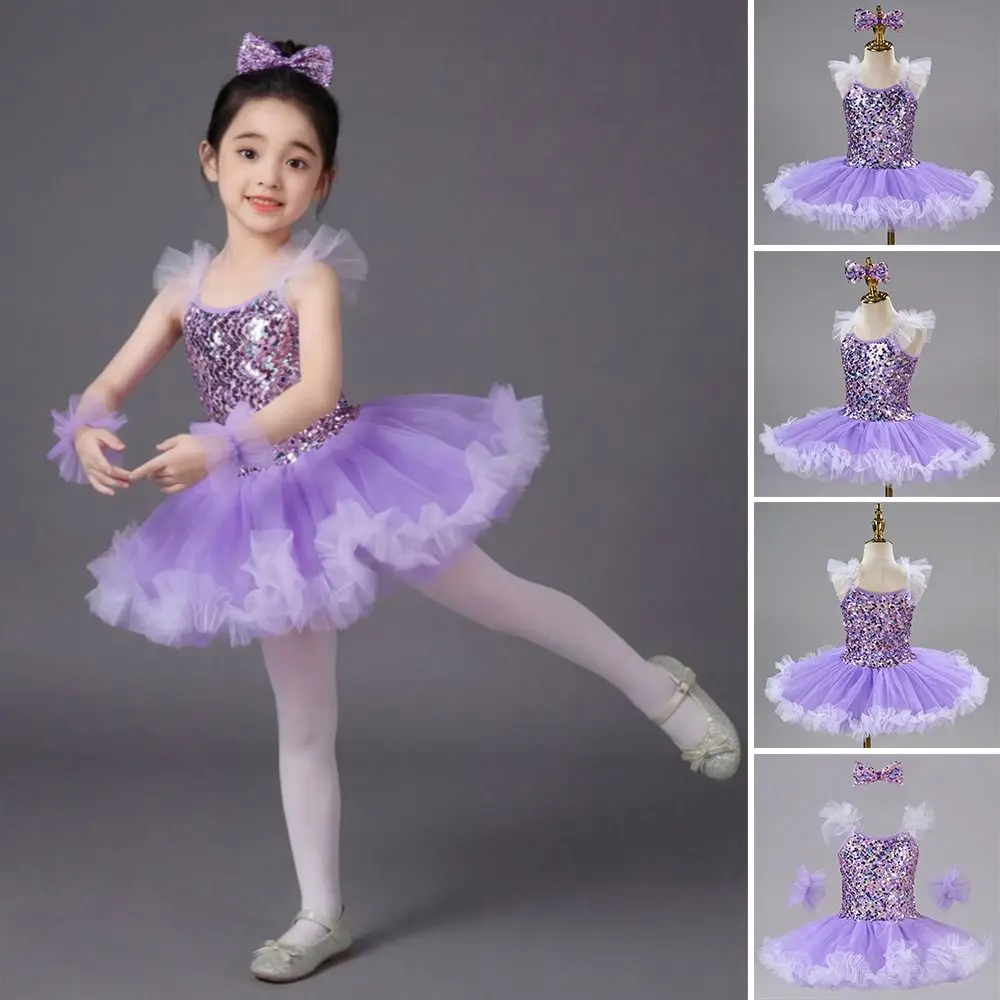 

Модное детское балетное платье с пайетками и головным убором, современное балетное туту, праздничное пышное платье принцессы для детей