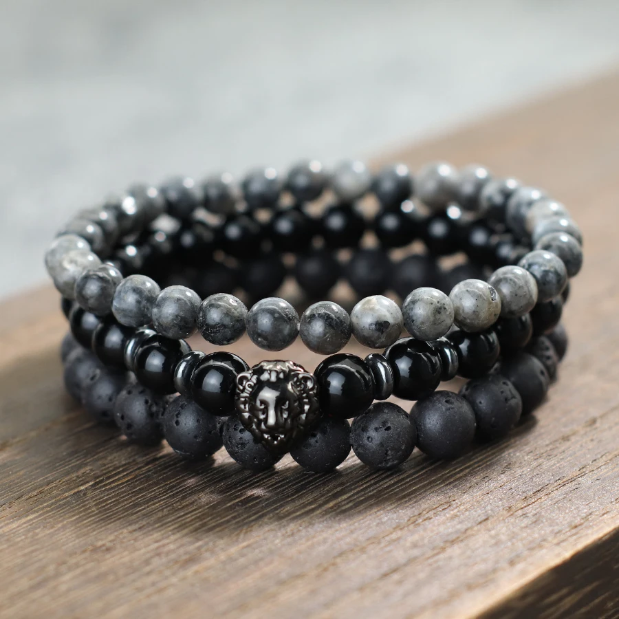 Mn-Ensemble de bracelets pour hommes, animal discutant, canadette, roche constants ique naturelle, obsidienne, brin de pierre, invite à laisser les bijoux de cyclisme en plein air, 3 pièces