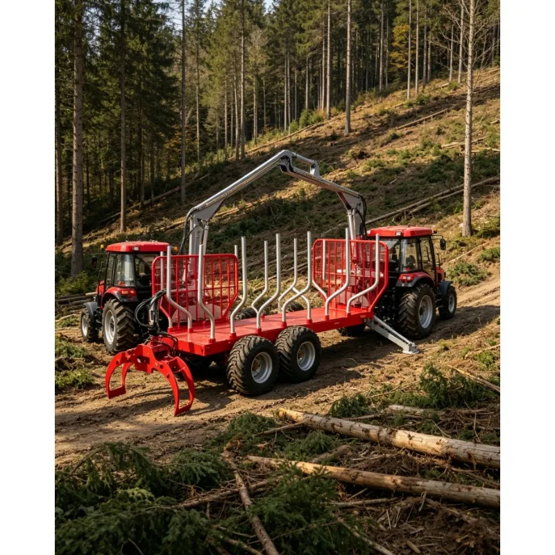 ATV Log Trailer with Crane Hydraulic Timber Loader Grapple Forestry Machinery Engine Trailer Remolque
