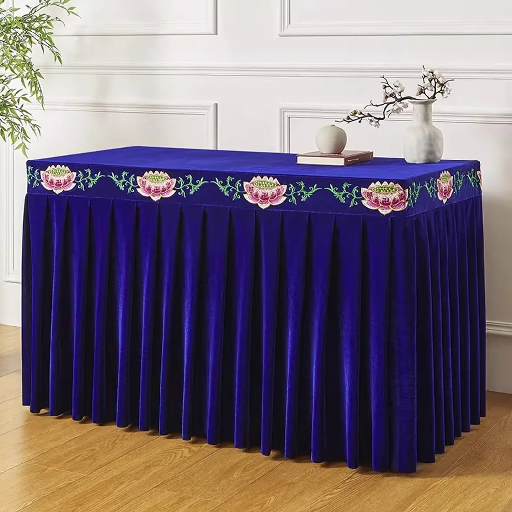 Lotus Embroidered Tablecloth Buddha's Light Shines Tribute Fragrance Table Offering Platform Cover Curtain for Home Decor