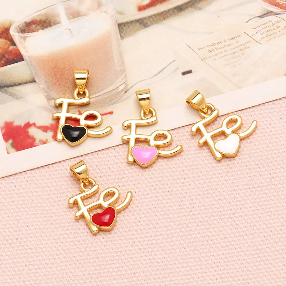 OCESRIO Trendy Multicolor Enamel Heart FE Charms for Bracelet Copper Gold Plated CZ Handmade Jewelry Making Supplies chma298