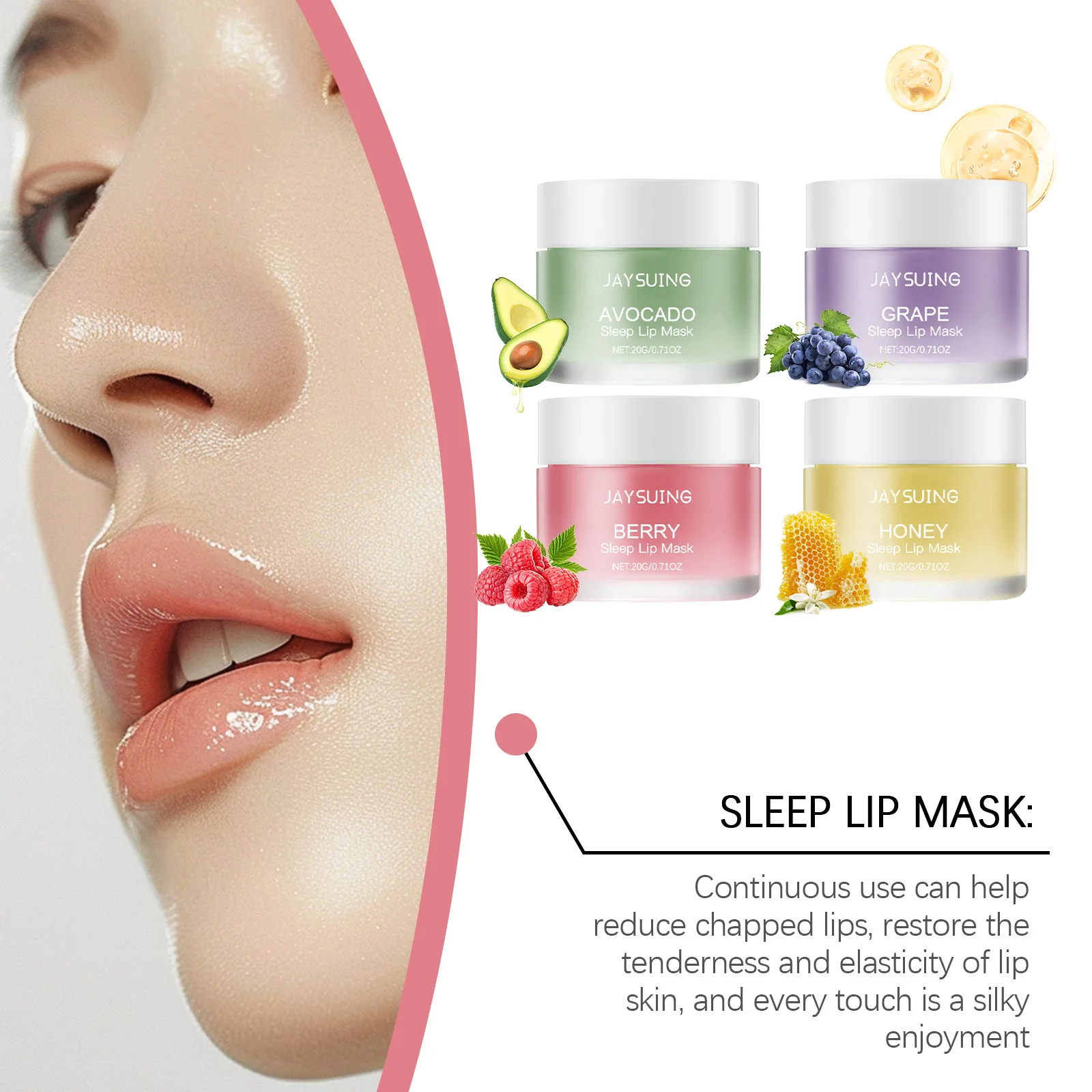 4 Flavors of Sleep Lip Mask Set Moisturizing and Hydrating, Cleaning Dead Skin Lip Lines, Repairing and Moisturizing Lips