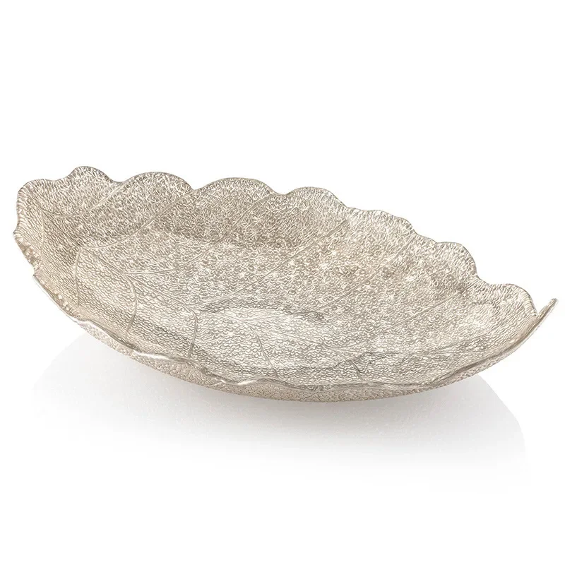Leaf handmade glass salad plate bowl, transparent crystal Nordic