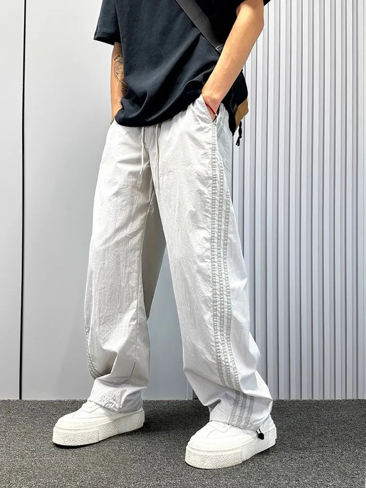 

Мужские летние спортивные брюки, свободные прямые повседневные брюки в полоску, модные брендовые футболки, повседневные свободные всесезонные брюки