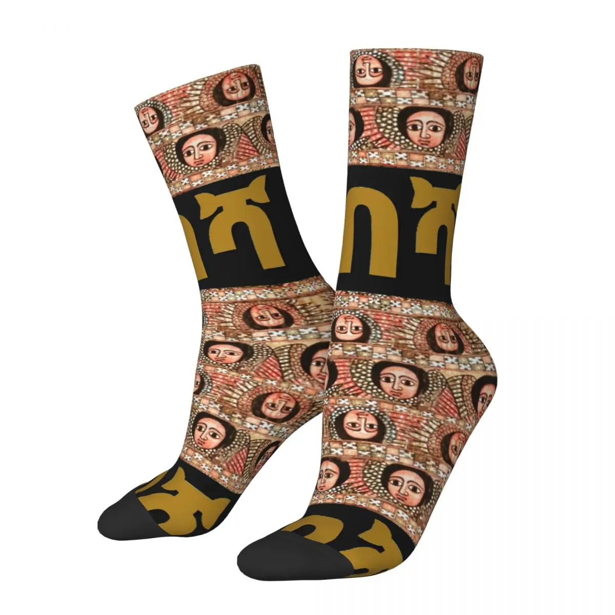 Hip Hop Vintage Habesha Crazy Men's compression Socks Unisex Ethiopian Cross Art Ethiopia Harajuku Seamless Printed Crew Sock