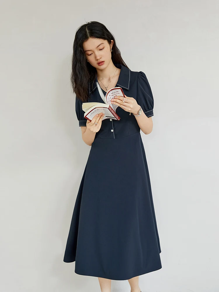 ZIQIAO-Robe chemise mi-longue à manches bouffantes pour femme, robe trapèze, tempérament français, occasion formelle, été, nouveau