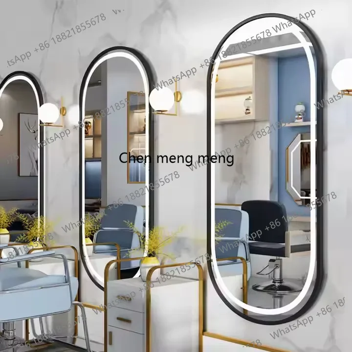 Hot sales Barber shop special mirror with LED light single-sided hair salon wall-mounted hair cutting makeup mirror