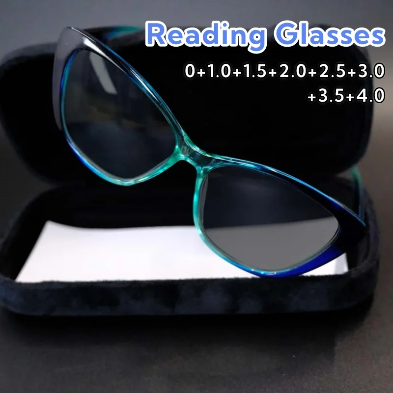 

Fashionable Cat Eye Presbyopia Sunglasses Travel Beach UV Resistant Color Splicing Decorative Glasses 0 To +4.0 Lady Gentleman