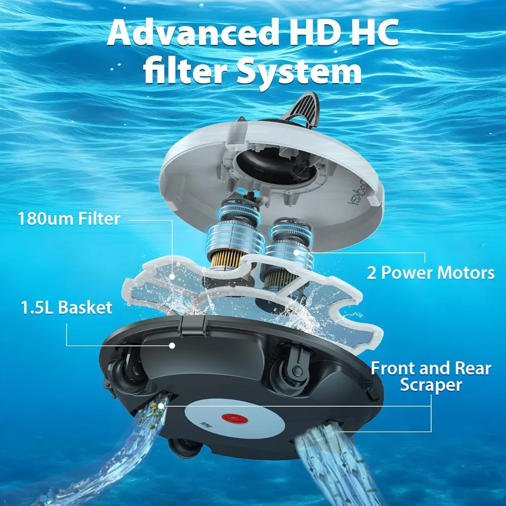 S100 Cordless Robot Pool Cleaner, Last 130Min, 18° Slope Angle, Automatic Pool Vacuum for Above Ground Pools, Self-Parking Pool