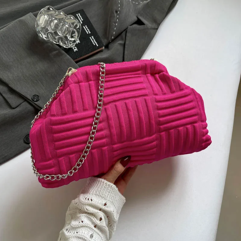

Women's Fashionable Striped Cloud Knitted Bag Trendy Crossbody Shell Handbag for Casual Wear