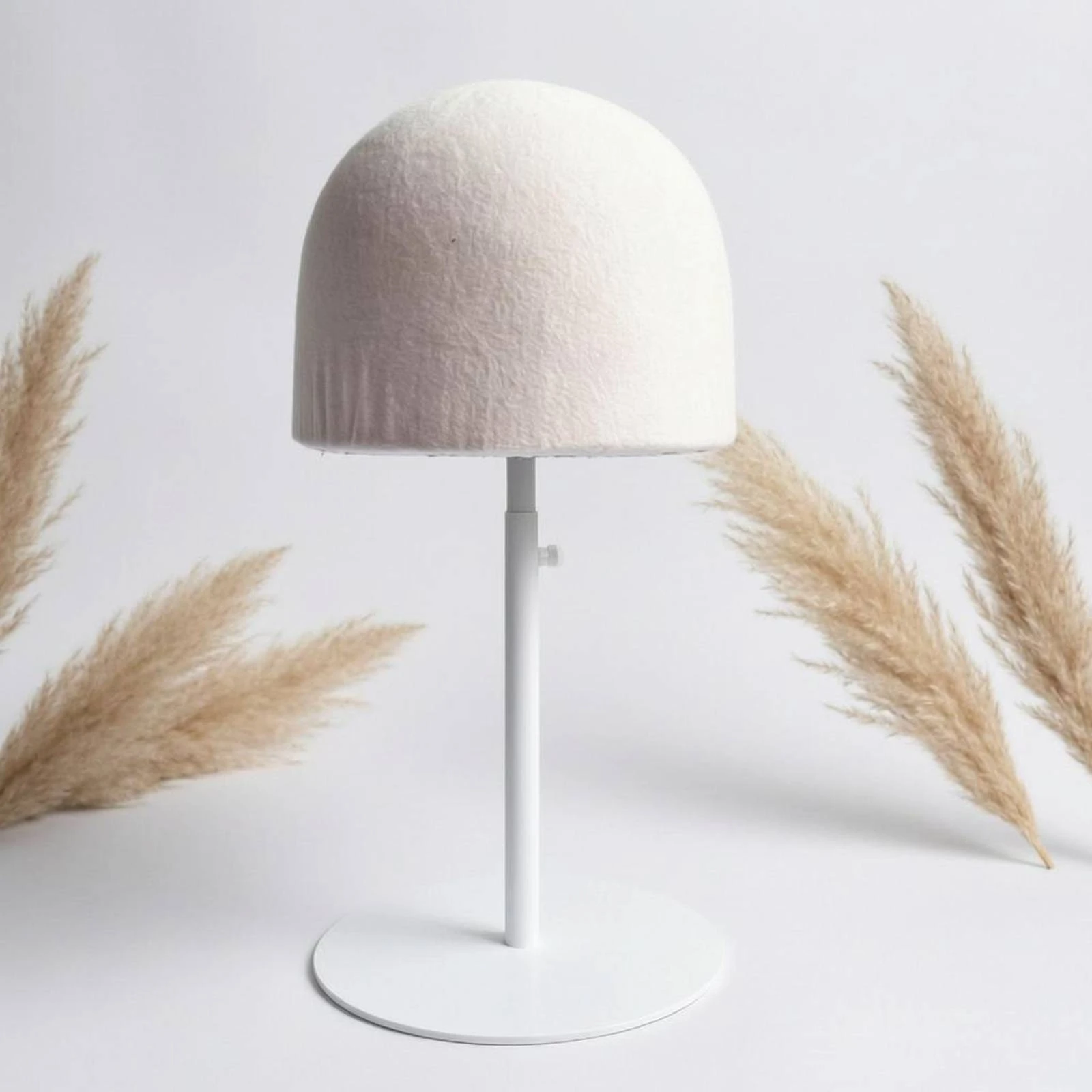 

Adjustable Hat Display Stand White Base Textile-Covered Hat Form Lightweight Easy to Organize