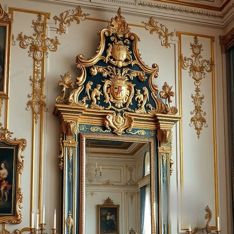 French European classical full-length mirror floor-to-ceiling  fitting solid wood entrance aisle decorative grooming mirror