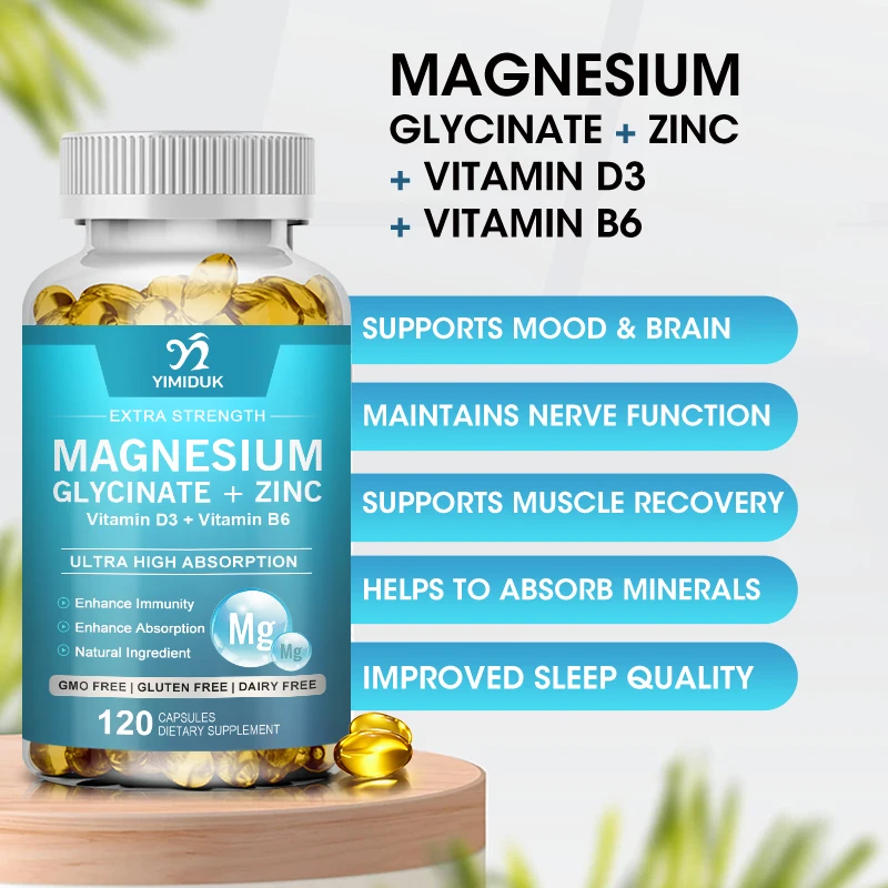 Magnesium Glycinate Capsules, Magnesium Supplement 400mg with Zinc,Vitamin D3 & B6 - Bone, Heart, Joint, Immune Support