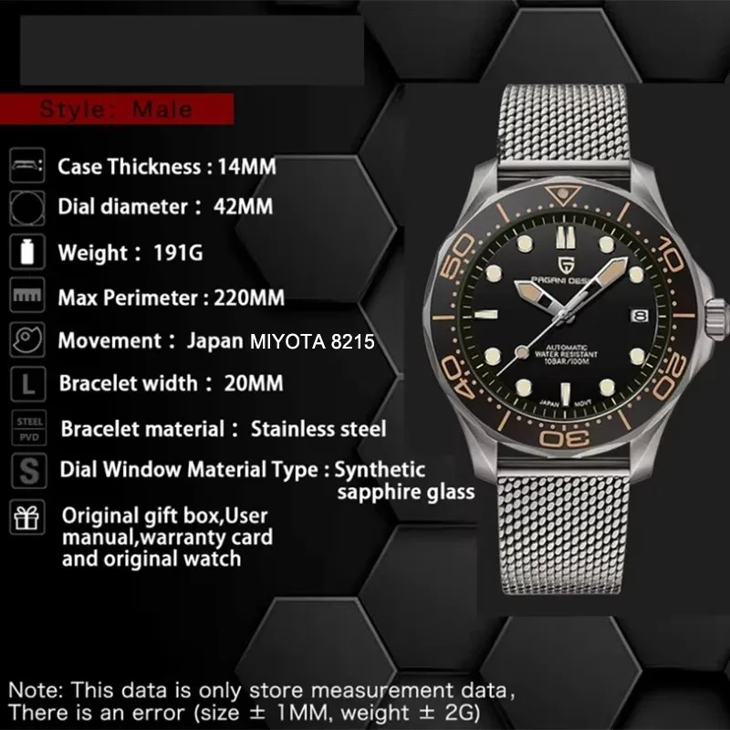 PAGANI DESIGN 007 Gold Mechanical Automatic Men AR Sapphire Luminous thumbnail 5
