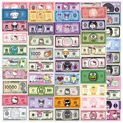 Pegatinas de dibujos animados para niños, calcomanías decorativas de Sanrio, estilo Kawaii, dinero, Kuromi, Hello Kitty, Cinnamoroll, 10/30/50 piezas