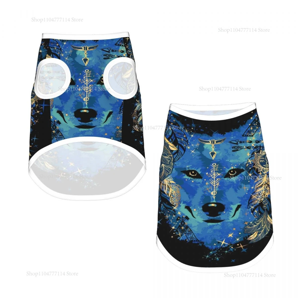 

Акварельная одежда для собак в стиле бохо с головой волка, летняя одежда для собак и кошек, дышащая крутая одежда для щенков