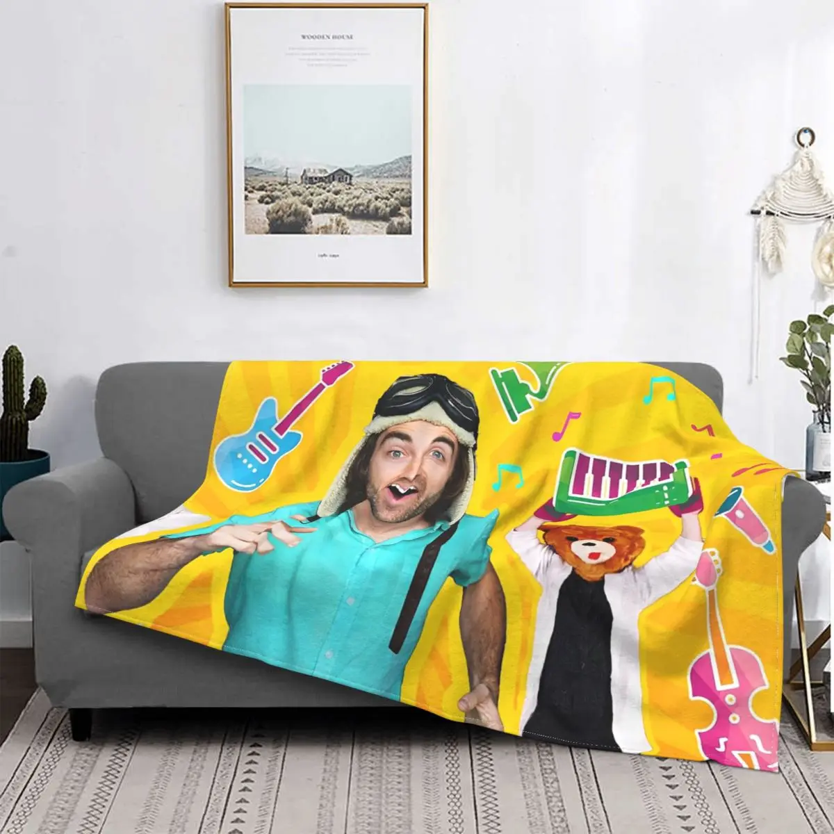 Danny Go Cartoon Music Education Coral Fleece Plush Throw Blankets Guitar Blanket Lightweight Thin Bed Plush Quilt Breathable