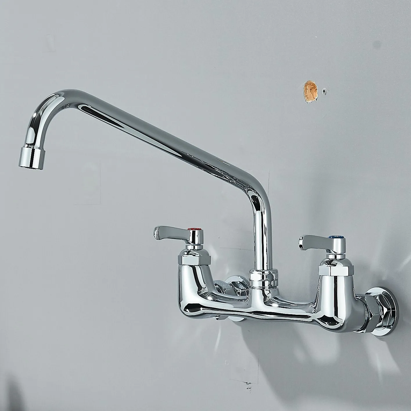 

12 in Chrome Kitchen Sink Faucet Wall Mounted Swivel Spout 2 Handle Mixer Tap