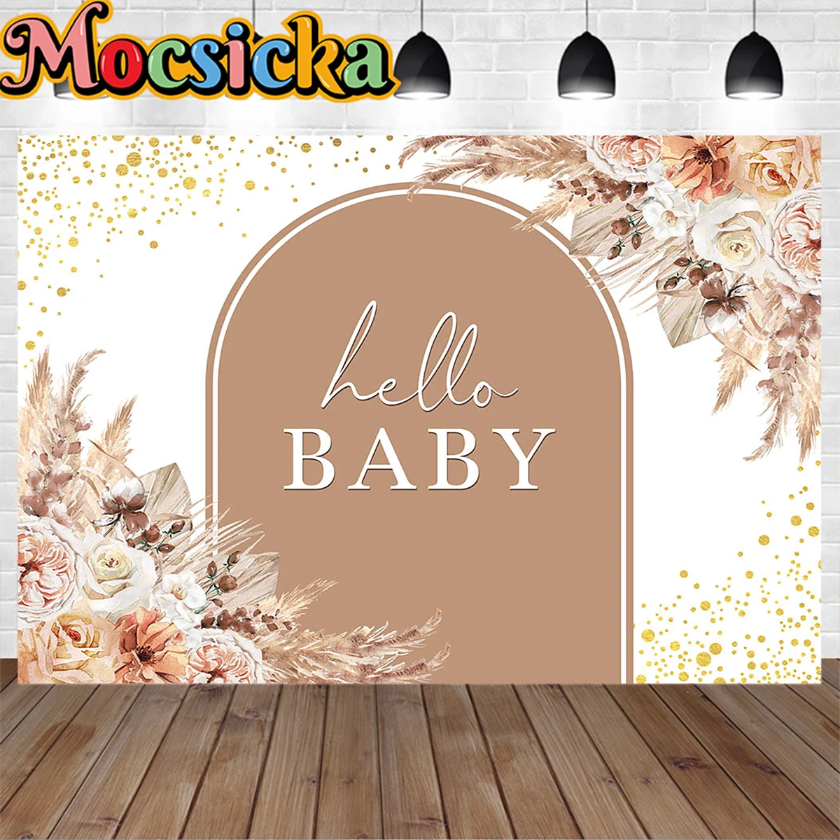 Bohemian Baby Shower Party Backdrop Boho Arched Panel Flower Gold Dot Decor Background Newborn Kids 1st Birthday Photobooth Prop