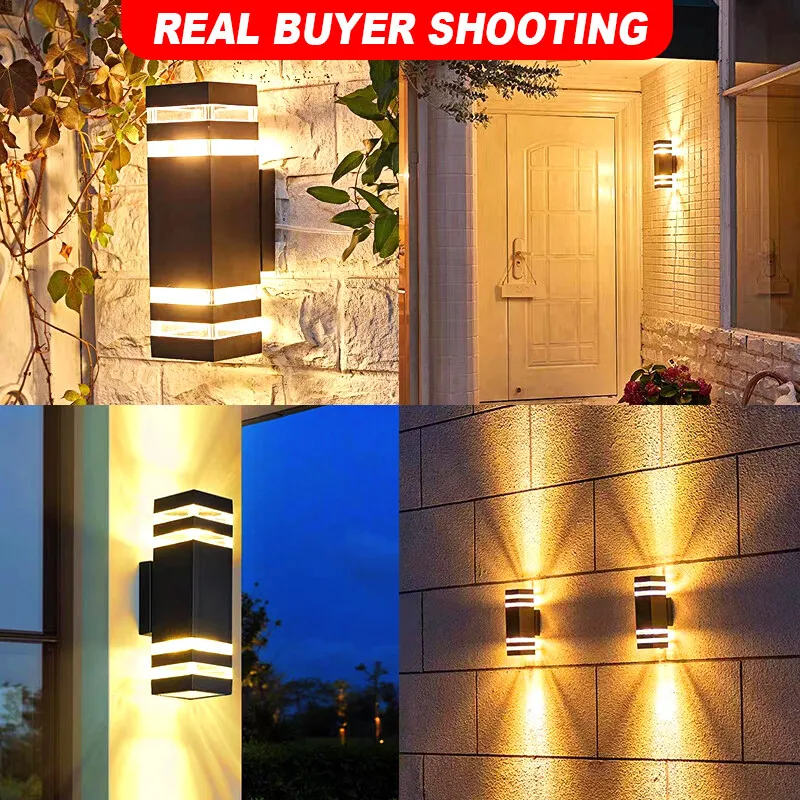 โมเดิร์นตกแต่งกลางแจ้งโคมไฟติดผนัง E27 หลอดไฟกันน้ําโคมไฟติดผนังสแควร์ LED บ้านภายนอกโคมไฟตกแต่งถนน Facade โคมไฟ
