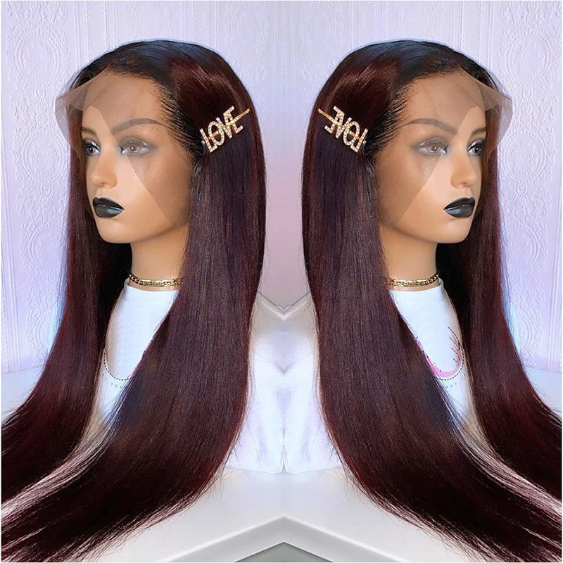 Ombre HD Lace Front Echthaar Perücken dunkelrot gefärbte Knochen gerade Echthaar Perücke leimlose Prinzessin 99j Burgund brasilia nische Perücken