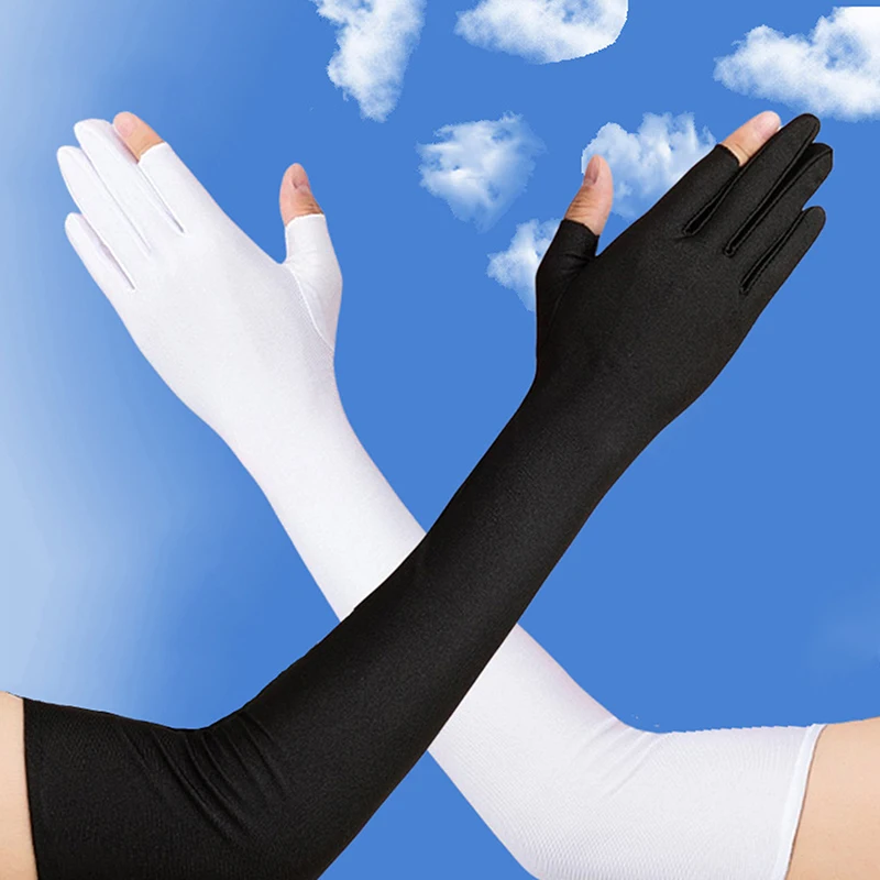 

Ice Silk Sleeves Women Summer Sun Protection Men Fishing Cycling Breathable Two-Finger Non-Slip Gloves Arm Warmer Driving Sleeve