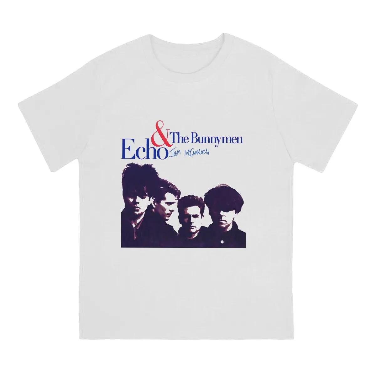 Men 70s British Guitar Fantasy Band T Shirts Echo & The Bunnymen Pure Cotton Clothing Funny Short Sleeve Collar Tees