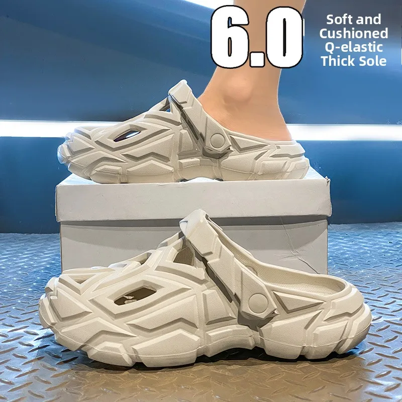 

Men's Summer New Hole Shoes Outdoor Wear Anti-Slip Wear-Resistant Headed Slippers Thick Bottom Heightening Sports Beach Sandals