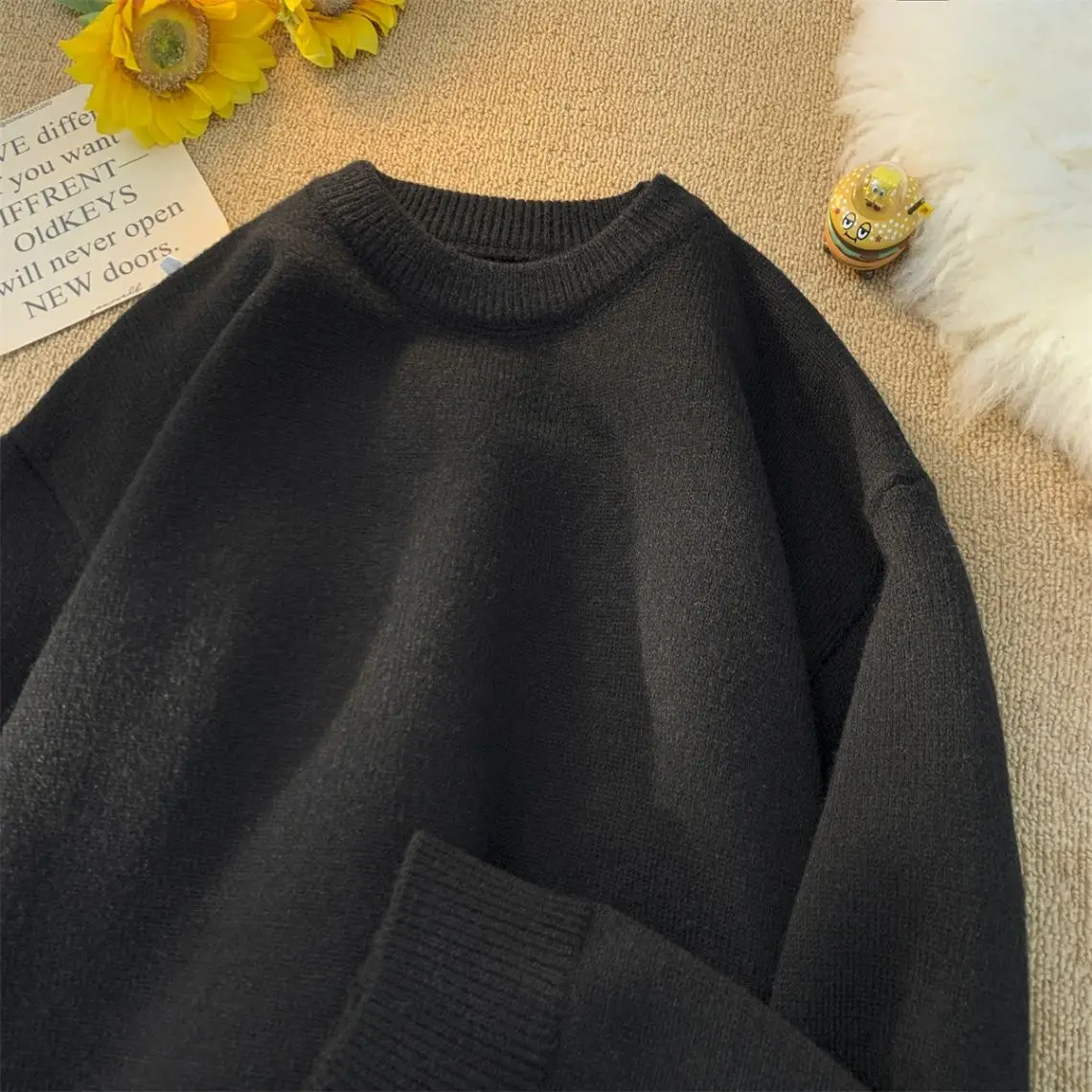 

Мужской круглый трикотаж Ne, повседневная, универсальная, цветная, модная, Гонконгская, свободная посадка, длинная зимняя верхняя одежда све