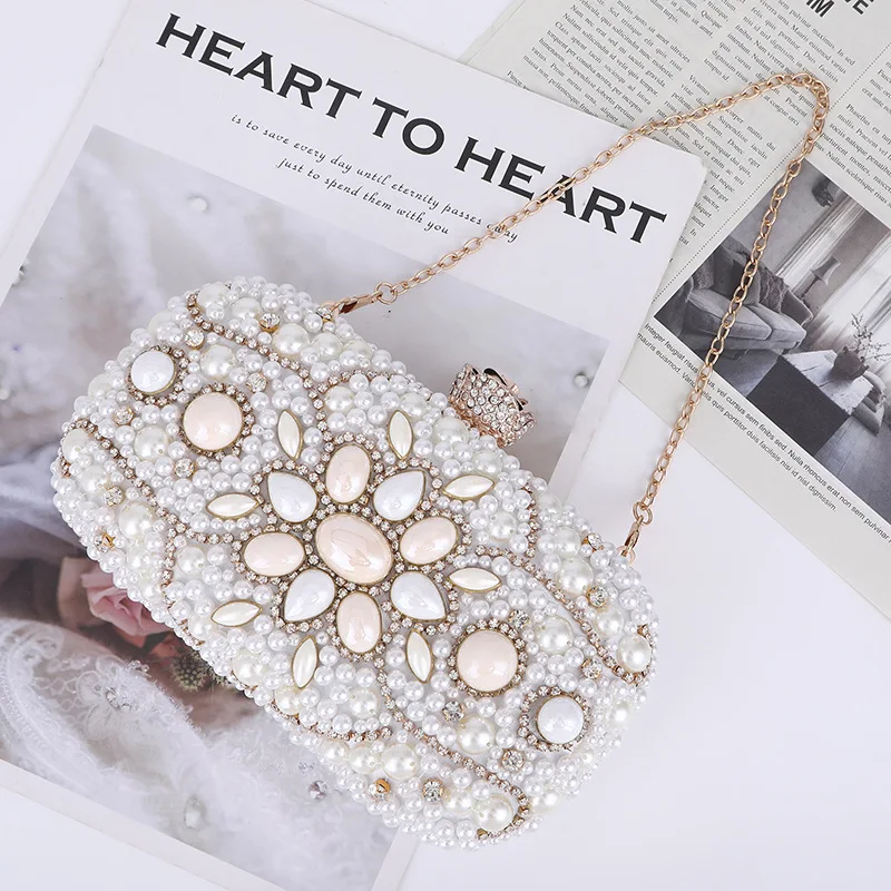 

Pearl Rhinestone Handbag Women Lady's Shoulder Crossbody Bag Portable Party Banquet Bag Birthday Gift