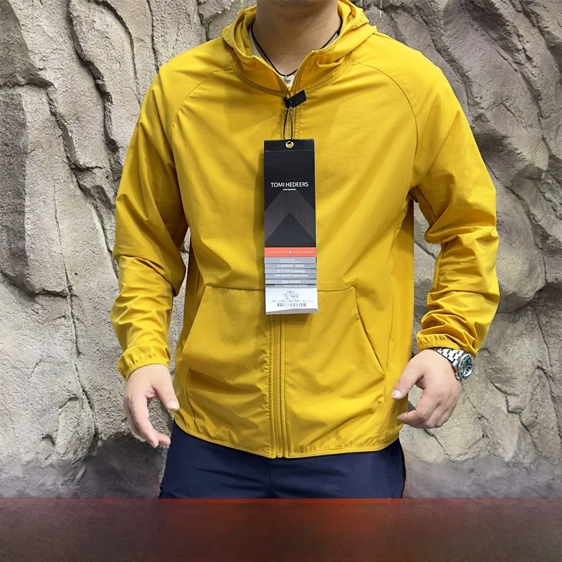 

High-End Outdoor Waterproof Qui-Dry Elastic Breathable UV Protection Thin Sport Hooded Jaet Trendy Stand Fit Long Sve