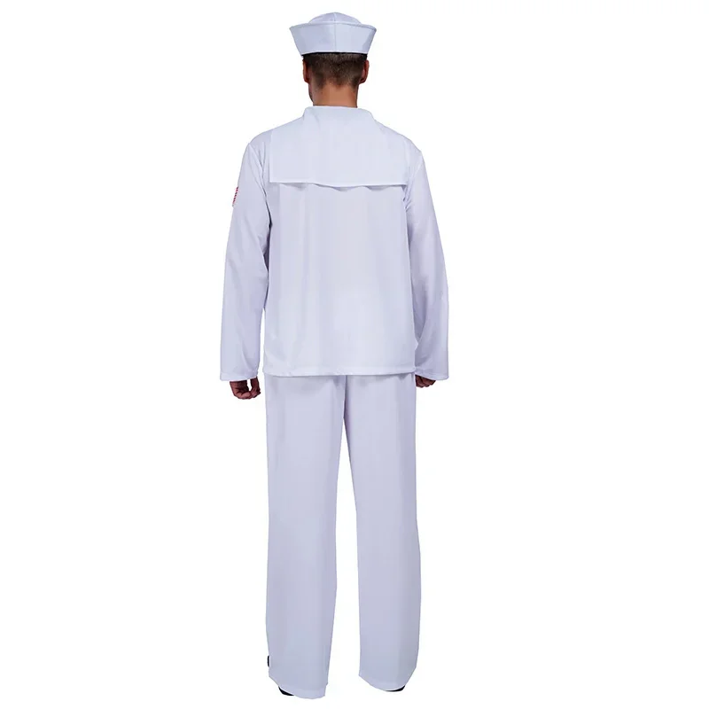 Disfraz azul marino para adultos, traje de marinero blanco, disfraz de Halloween, disfraz de fiesta, uniforme para hombres RZ5064