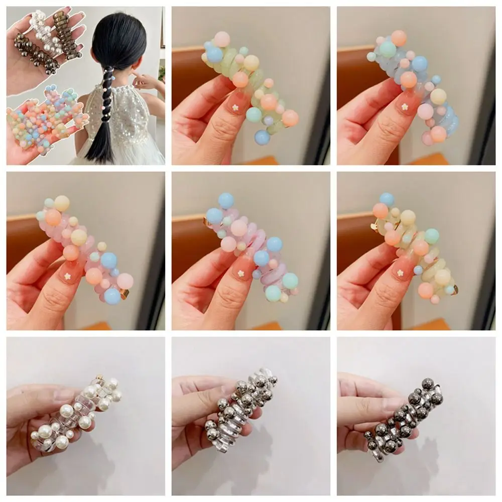 

Beads Telephone Line Hair Rope Straight Korean Style Transparent Ponytail Holder Scrunchies Rubber Band Pearl Hair Ring Party