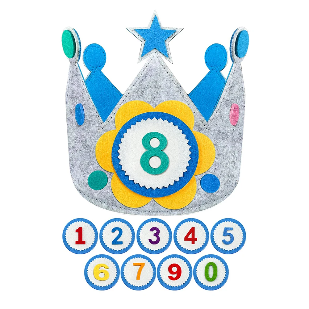 Felt Birthday Crown Durable Creative Interchangeable Numbers Crown Children Day Gift for Girls Boys Birthday Party Decor