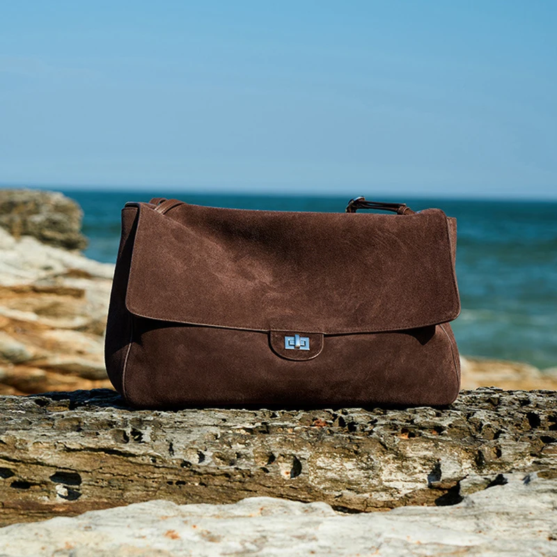 Nubuck Suede Cowhide Leather Hobo Bag Women Vintage Soft Shoulder Bag Large Flap Tote Crossbody Handbag Casual Commuter - view 6