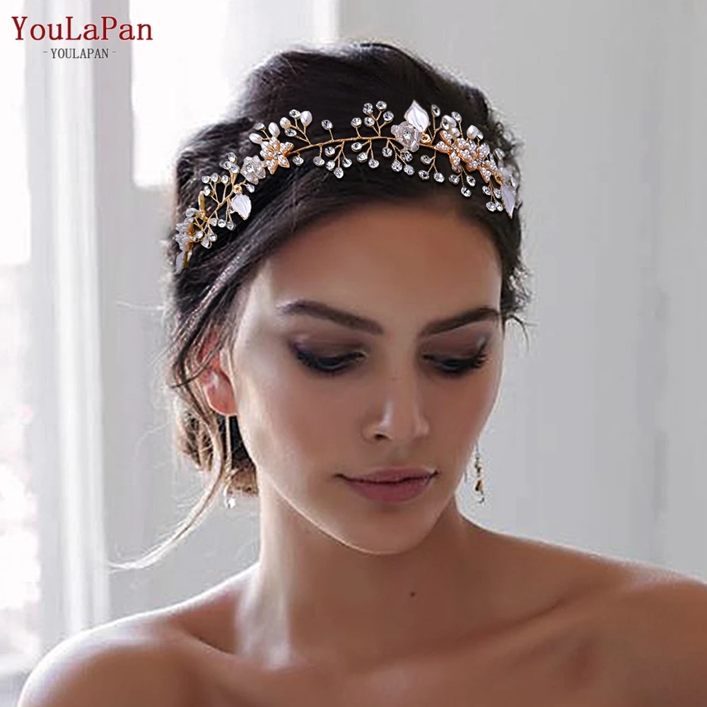 YouLaPan Handmade pearl flower bridal hair accessory silver sparkling Rhinestone Women's Wedding Adornment for banquets HP236