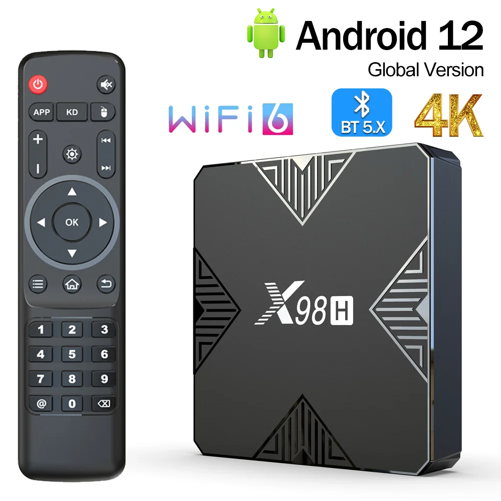 جهاز تلفزيون ذكي X98H ، أندرويد 12 ، Allwinner H618 ، رباعي النواة ، 2G ، 16G ، 4GB ، 32GB ، BT5.0 ، H.265 ، WiFi 6 ، 4K HD ، مشغل وسائط