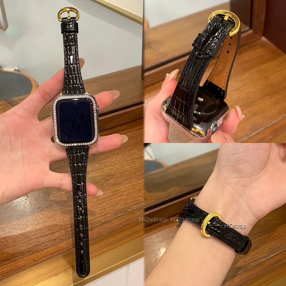 Lizard Pattern Strap for Apple Watch 40mm 41mm Series10 42mm 46mm Small Waist Leather Watch Band for Iwatch 9 8 7 SE 6 44mm 45mm