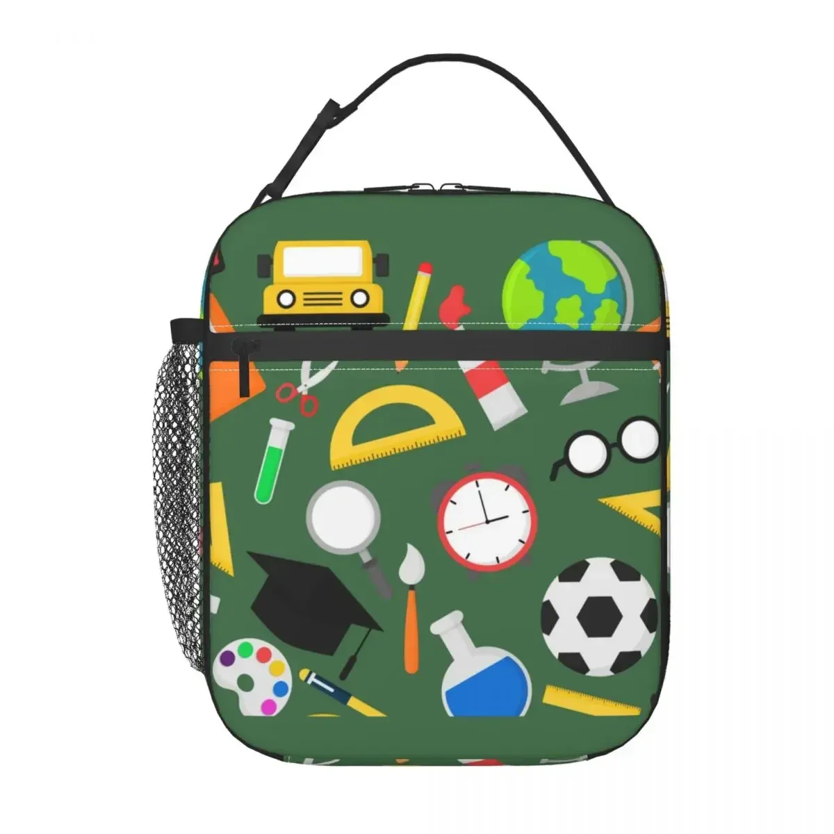 Custom Back To School Pattern Ruler Pencils Football Lunch Bag Men Women Thermal Cooler Insulated Lunch Boxes for Student School