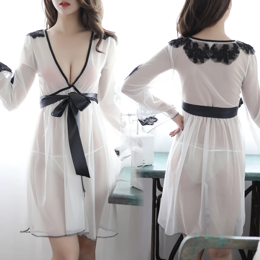 

Hot Temptation Breastless Nightdress Set Lencería Women's Sexy Bathrobe Set Solid Color Passion Bra Uniform Dress Erotic Outfit